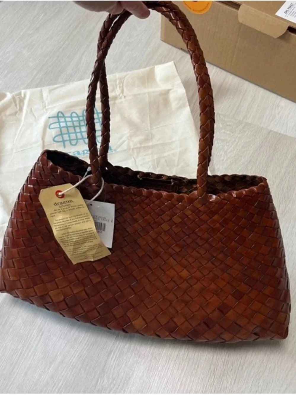 Dragon Diffusion Santa Croce Small Dark Brown Woven Leather Tote